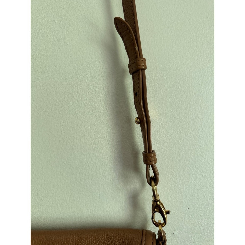 Tory Burch Reva Mini Crossbody Bag Brown Pebbled Leather Gold Logo Tan - Picture 5 of 6